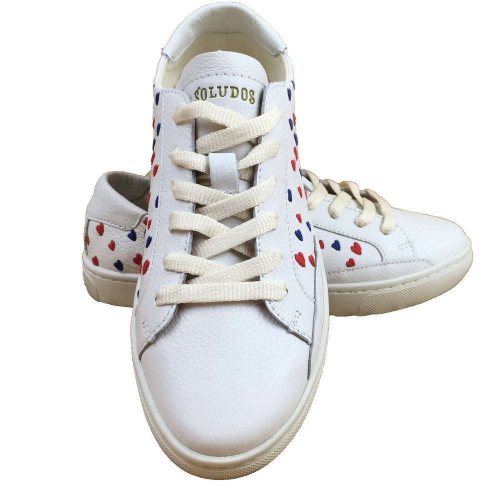 SOLUDOS Ibiza Queen of Hearts Womens Shoes White Leather Sneakers Size 7